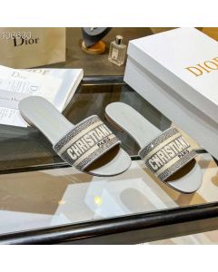 Dior Dway Slide Embroidered Metallic Thread Strass Grey