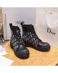 Dior Explorer Ankle Boot Rough Heel Oblique Fabric Calf Leather Black