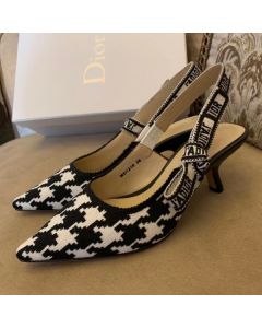 Dior J'Adior Slingback 65mm Pumps Black Houndstooth Embroidery