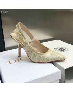 Dior  J'Adior Slingback Pump 10 cm Gold-Tone Cotton Embroidered Metallic Thread