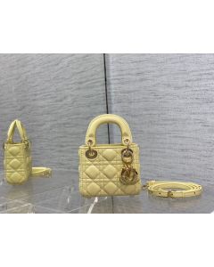 Dior Lady Dior Bag 12CM Yellow Cannage Lambskin