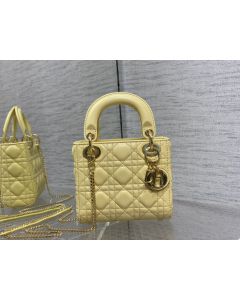 Dior Lady Dior Bag 17CM Yellow Cannage Lambskin