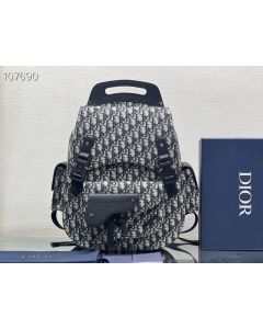 Dior Maxi Gallop Backpack Beige Black Oblique Jacquard Grained Calfskin