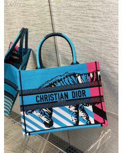 Dior Medium Book Tote Bag Blue D-Jungle Pop Embroidery