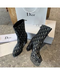 Dior Oblique Print  Heeled Boot Black