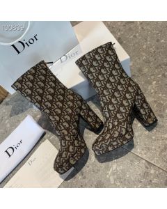 Dior Oblique Print Heeled Boot Brown