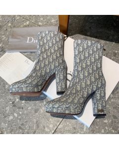 Dior Oblique Print Heeled Boot Gray