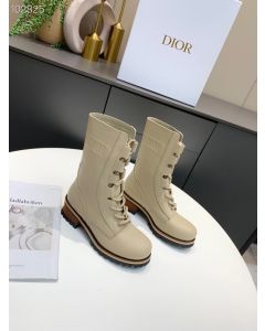 Dior Quest Combat Boots Calfskin Embossed Beige