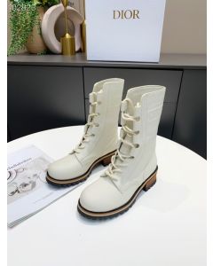 Dior Quest Combat Boots Calfskin Embossed White