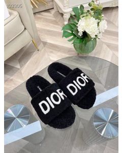 Dior Slides Embroidered Cotton Black Shearling