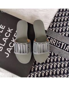 Discount Dior Metal Logo Slippers Grey