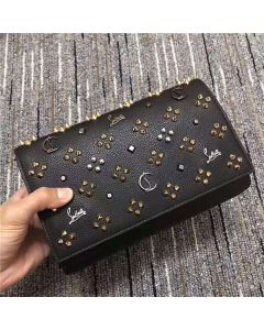 Christian Louboutin Paloma Clutch Grained Calf Leather and Spikes Black