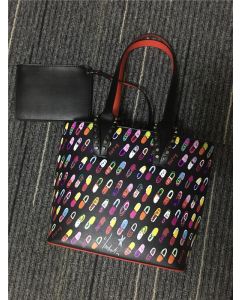 Christian Louboutin Black/Red Print Calf Tote Bag