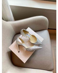 Jimmy Choo 85mm Esther Pumps Glitter Degrade Fabric Silver