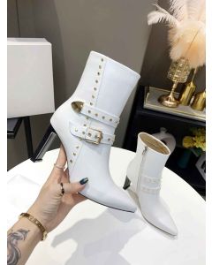 Jimmy Choo Ankle Boot 92mm Pointed Toe Rivet Decor White