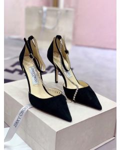 Jimmy Choo Pumps Suede Crystal Embellishment Black