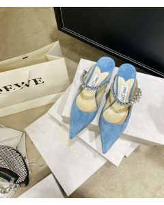 Jimmy Choo Bing 65 Suede Mules Crystal Strap Blue