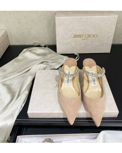 Jimmy Choo Bing 65 Suede Mules Crystal Strap Nude