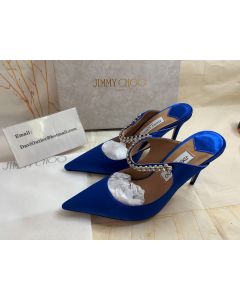 Jimmy Choo Bing Crystals Satin Mules Blue