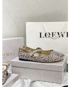 Jimmy Choo Bing Glitter Flats Crystal