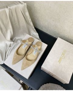 Jimmy Choo Bing Suede Flat Crystal Strap Khaki