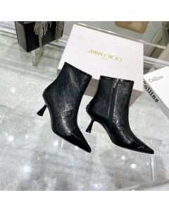 Jimmy Choo Kix Z 65 Ankle Booties Patent JC Monogram Leather Black