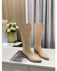 Jimmy Choo Knee Boot 50mm Embossed Leather Beige