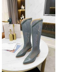 Jimmy Choo Knee Boot 50mm JC Emblem Mesh Grey