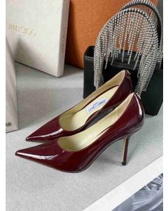 Jimmy Choo Love 85 Burgundy Calf Leather Pumps JC Emblem