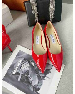 Jimmy Choo Love Flat Patent Leather JC Emblem Red