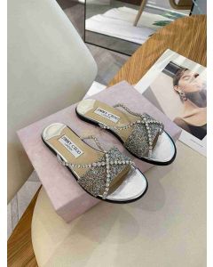 Jimmy Choo Minea Slides Glitter Fabric Crystal Silver