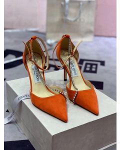 Jimmy Choo Pumps Suede Crystal Embellishment Orange