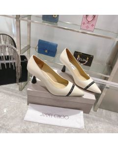 JIMMY CHOO Rene 65 Pointed Pumps Logo-Woven Ribbon Beige