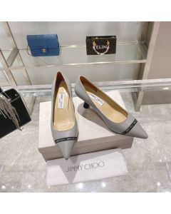 JIMMY CHOO Rene 65 Pointed Pumps Logo-Woven Ribbon Grey