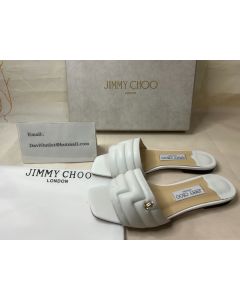 Jimmy Choo Themis Leather Slide Sandals White