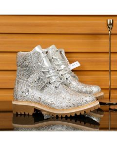 Jimmy Choo Timberland Boots Nubuck Leather Crystals Silver