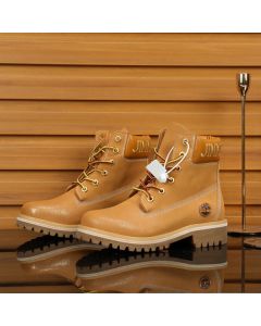 Jimmy Choo Timberland Boots Nubuck Leather Embroidered Logo Camel