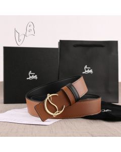 Christian Louboutin Belt 35mm Havane/bk/antic Brown Leather