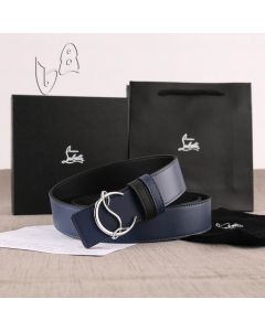 Christian Louboutin Belt 35mm Havane/bk/antic Blue Leather