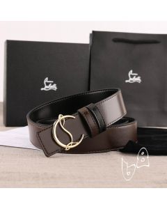 Christian Louboutin Belt 35mm Havane/bk/antic Dark Brown Leather