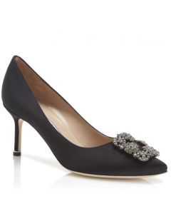 Manolo Blahnik Black Satin Hangisi 70mm Pumps