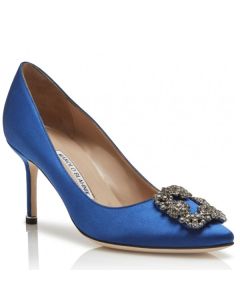 Manolo Blahnik Blue Satin Hangisi 70mm Pumps