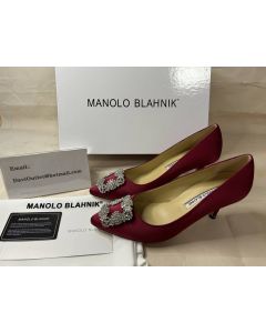 Manolo Blahnik Bordeaux Satin Hangisi 70mm Pumps