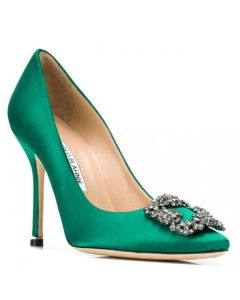 Manolo Blahnik Green Satin Hangisi 105mm Pumps