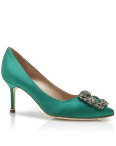 Manolo Blahnik Green Satin Hangisi 70mm Pumps