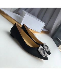 Manolo Blahnik Hangisi Flats Black Satin