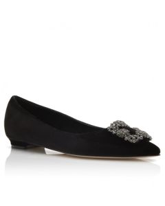 Manolo Blahnik Hangisi Flats Black Velvet Crystal Buckle