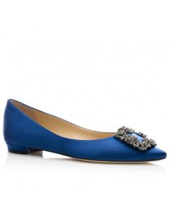 Manolo Blahnik Hangisi Flats Blue Satin