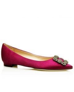 Manolo Blahnik Hangisi Flats Bordeaux Satin