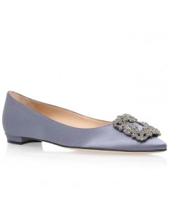 Manolo Blahnik Hangisi Flats Grey Satin